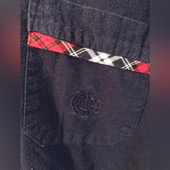 Vintage Christian Dior Plaid and Navy Sleep Shirt Gown - Picture 4 of 9